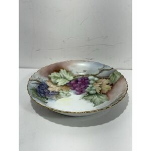 O&EG ROYAL Austria Signed‎ Reum 1906 Handpainted Grapes 8" Scalloped BOWL Plate